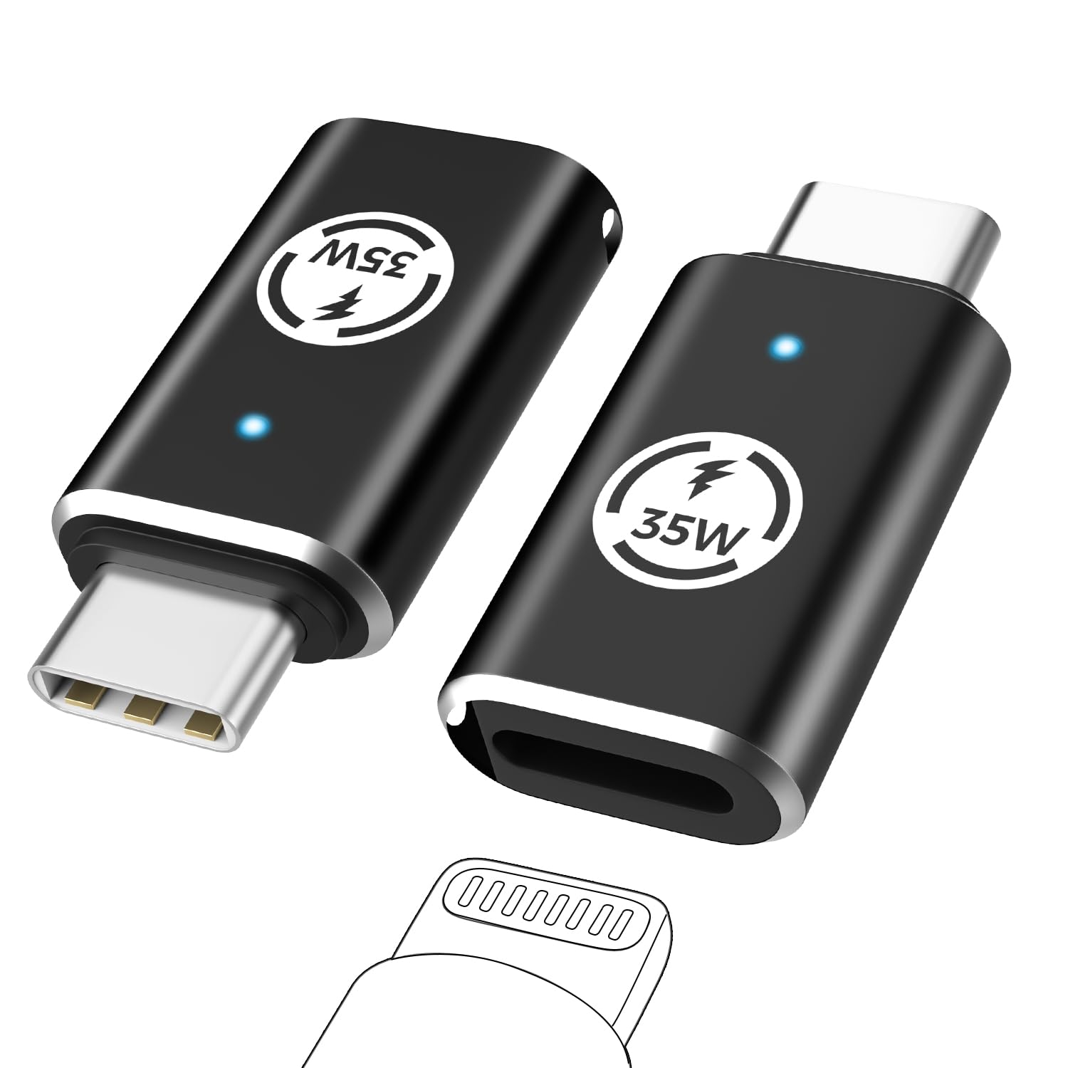 MoKo Lightning Female to USB C Male Adapter 2Pack,Lightning USB C Adaptor for iPhone 15/16 Pro/16 Pro Max/Plus,Galaxy S24,iPad, iPhone to USB C Adapter for Fast Charging, NOT for Headphone, Black 35W