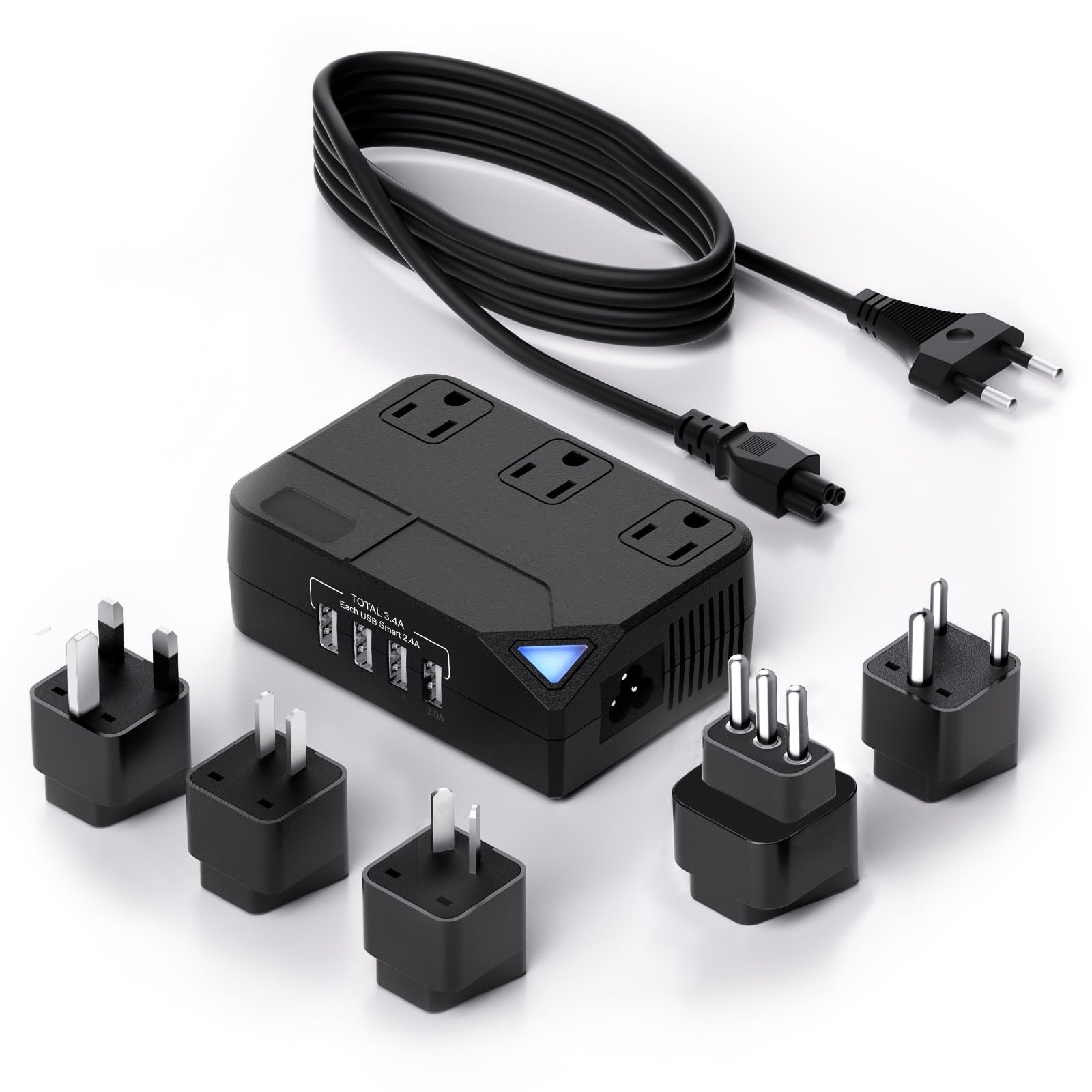 250 Watt Travel Voltage Converter, 100V 220V Travel Voltage Converter For Curlers, Hair Straighteners, Chargers With 4 Usb Charg