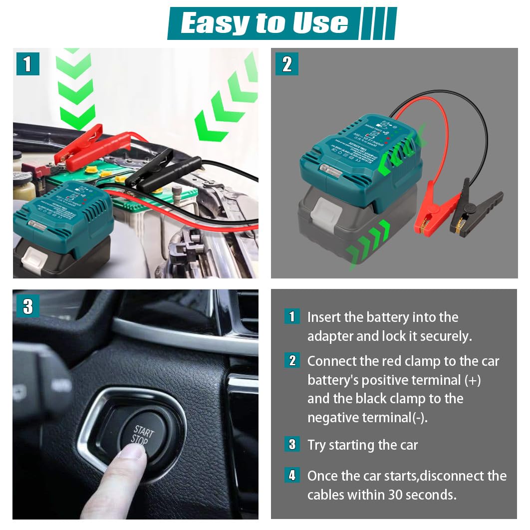 Car Jump Starters Adapter Compatible With Makita 18V Max Batteries With 11Awg Jump Kit Cable 1.2Ft 2V Portable Jump Car Starter