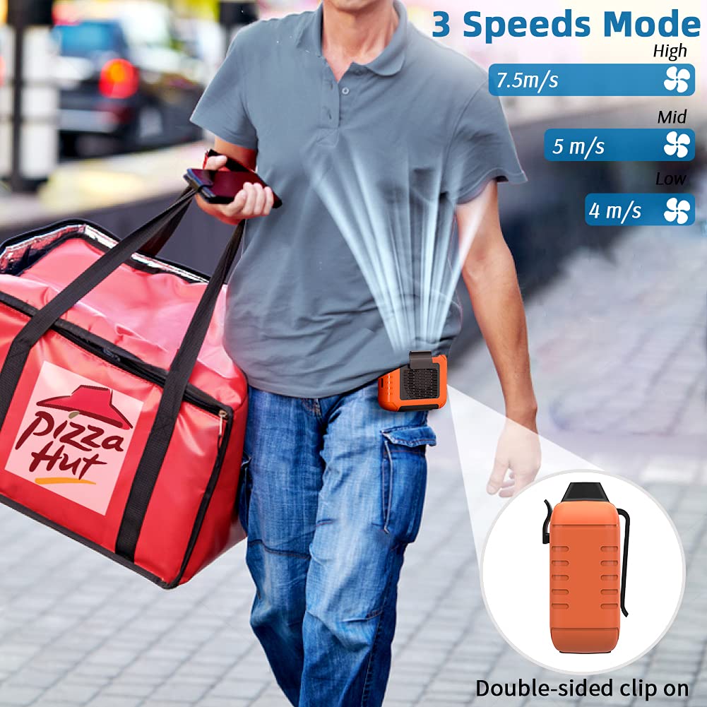 Slenpet 6000Mah Portable Waist Clip Fan With 23H Working Time, 6200Rpm Strong Airflow, 3 Speeds, Rechargeable Battery Operated P