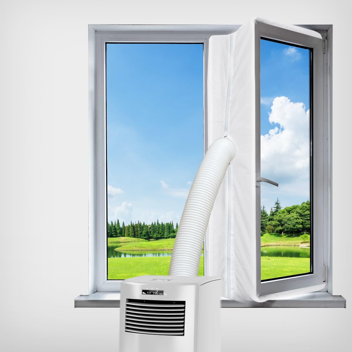Portable Air Conditioner Window Seal Kit,Hot Air Stop Air Exchange Guards with Zip 158 inch ac Window Seal Kit Hot Air Stop Air 