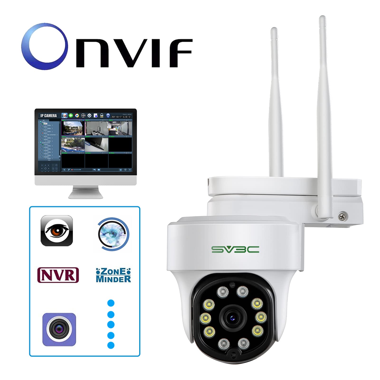 Sv3C Wifi Security Ip Camera Outdoor, Auto Tracking 1080P Ptz Pan Tilt Home Dome Cameras Support Floodlight Color Night Vision,
