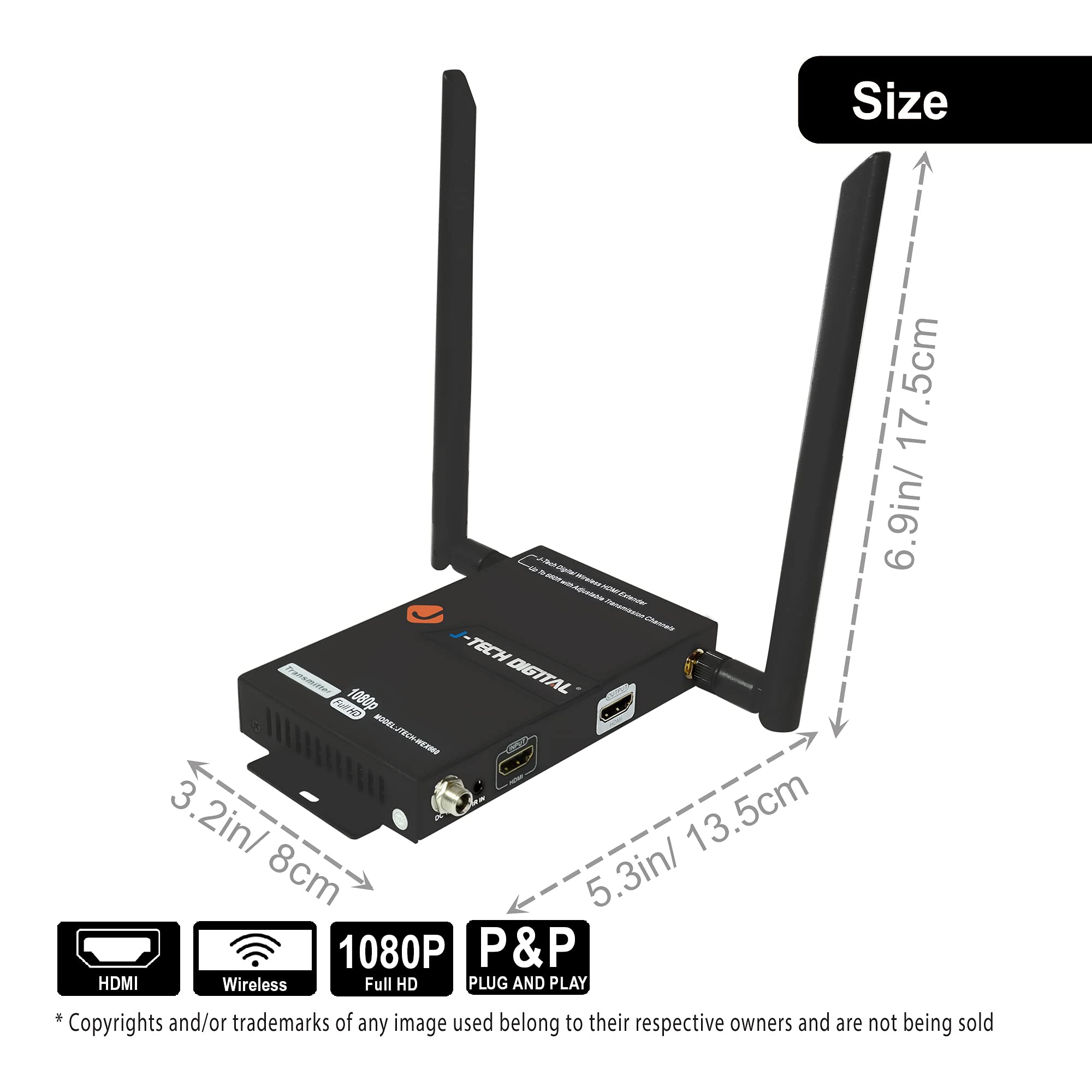 J Tech Digital Wireless Hdmi Extender 1080P Up To 660 Ft Extension, Transmitter & Receiver Kit Selectable Frequencies To Limit I