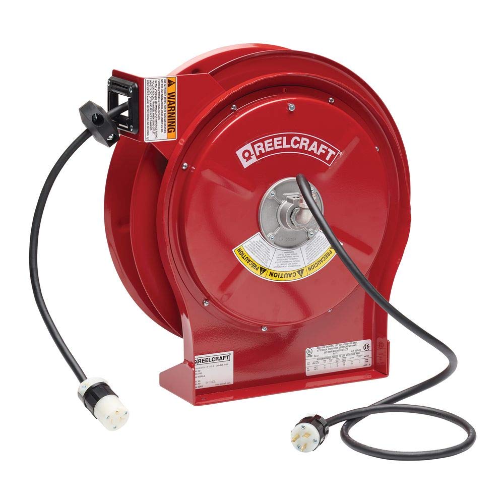 Reelcraft L 5550 123 3A Heavy Duty Power Cord Reel, 12 AWG/3 Conductors x 50, 20 AMP, Single Outlet, Cord Included