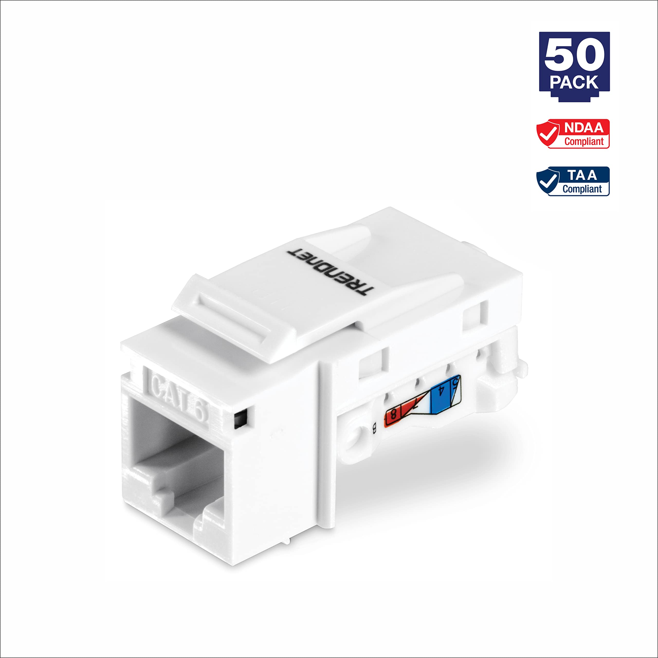 Trendnet Cat6 Rj45 Keystone Jack 50 Pack Bundle, Tc K50C6, Compatible With Cat5/Cat5E/Cat6 Cabling, 90   Angle Termination, Use