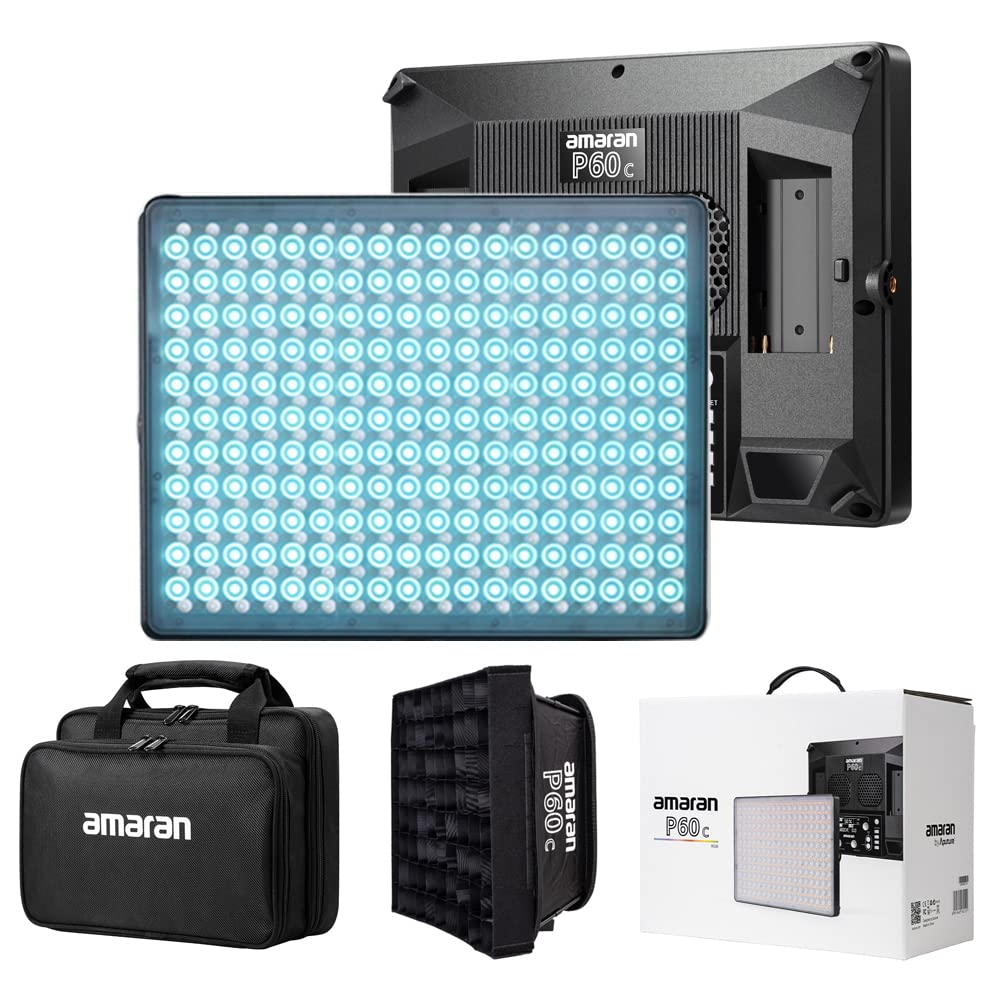 Aputure Amaran P60C Led Panel Video Light Rgbww 60W Cri 95+ Tlci 96+,Cct 2500K~7500K App Control,10 Lighting Fx With Softbox Car