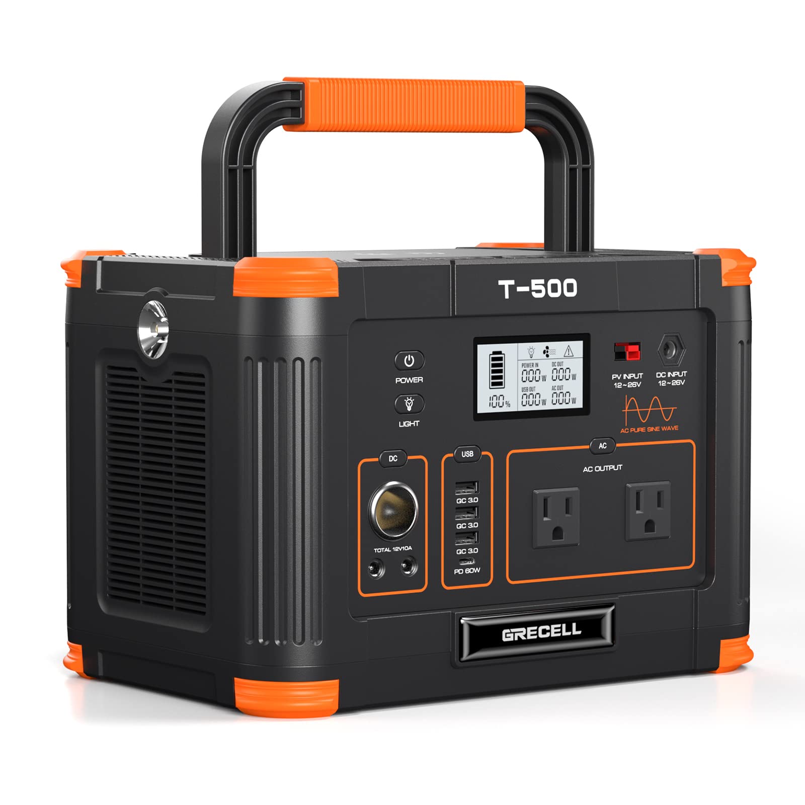 Portable Power Station 500W(Peak 1000W), 519Wh Outdoor Solar Generator Backup Battery Pack With 2 110V Ac Outlets, 500W 10 Port