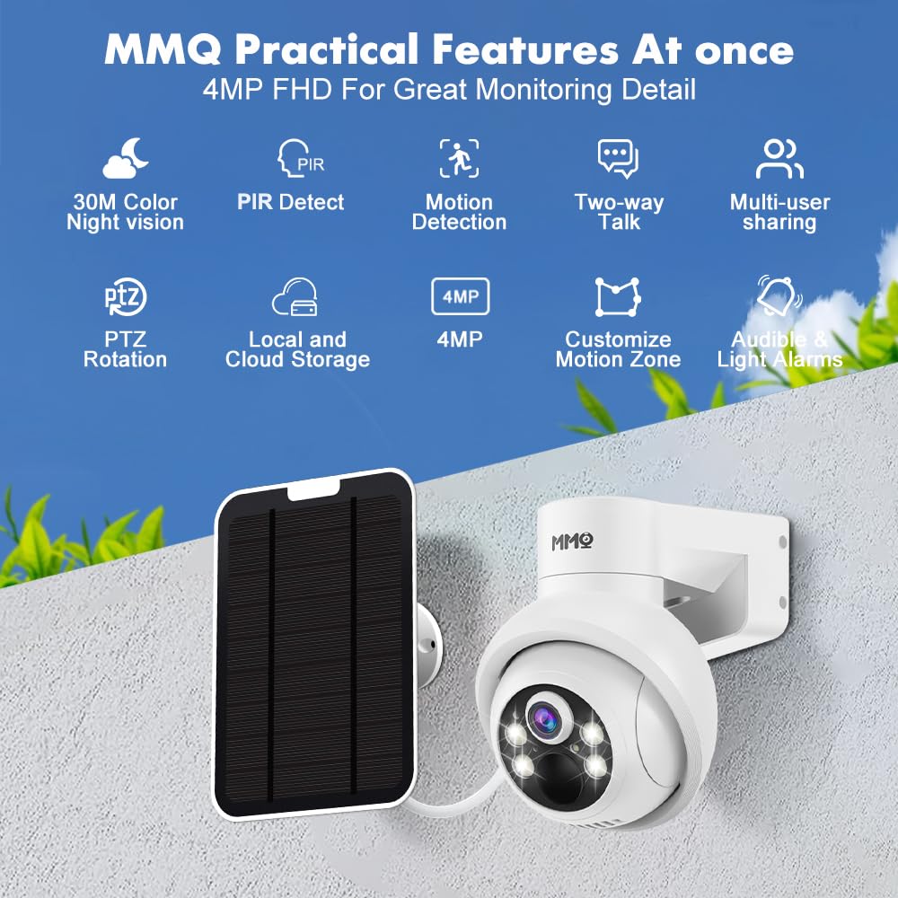?2.5K? Mmq Wireless Solar Security Camera System, 10Ch 4Mp Hd Solar Cameras, Ptz Camera Outdoor Wifi, Home Surveillance Camera W