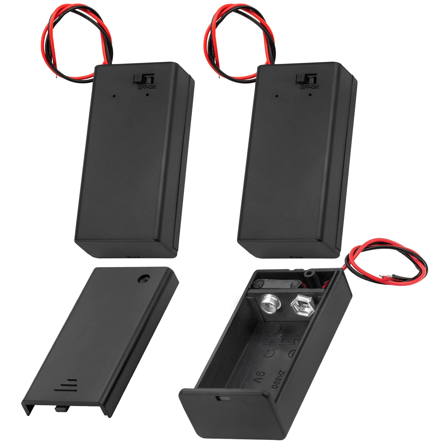 Daiertek 9V Battery Holder, 9 Volt Battery Holder With On/Off Switch Cover Lead Wires 9V Battery Box 9 Volt Battery Case Connect