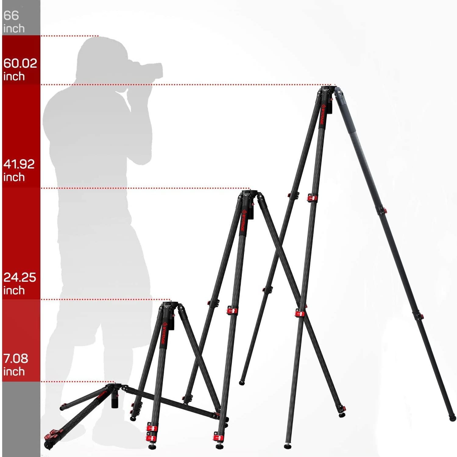 Ifootage Gazelle Tc7 Carbon Camera Tripod, 61'' Professional Video Tripod 3 Sections With Quick Release Handle,Compatible With D