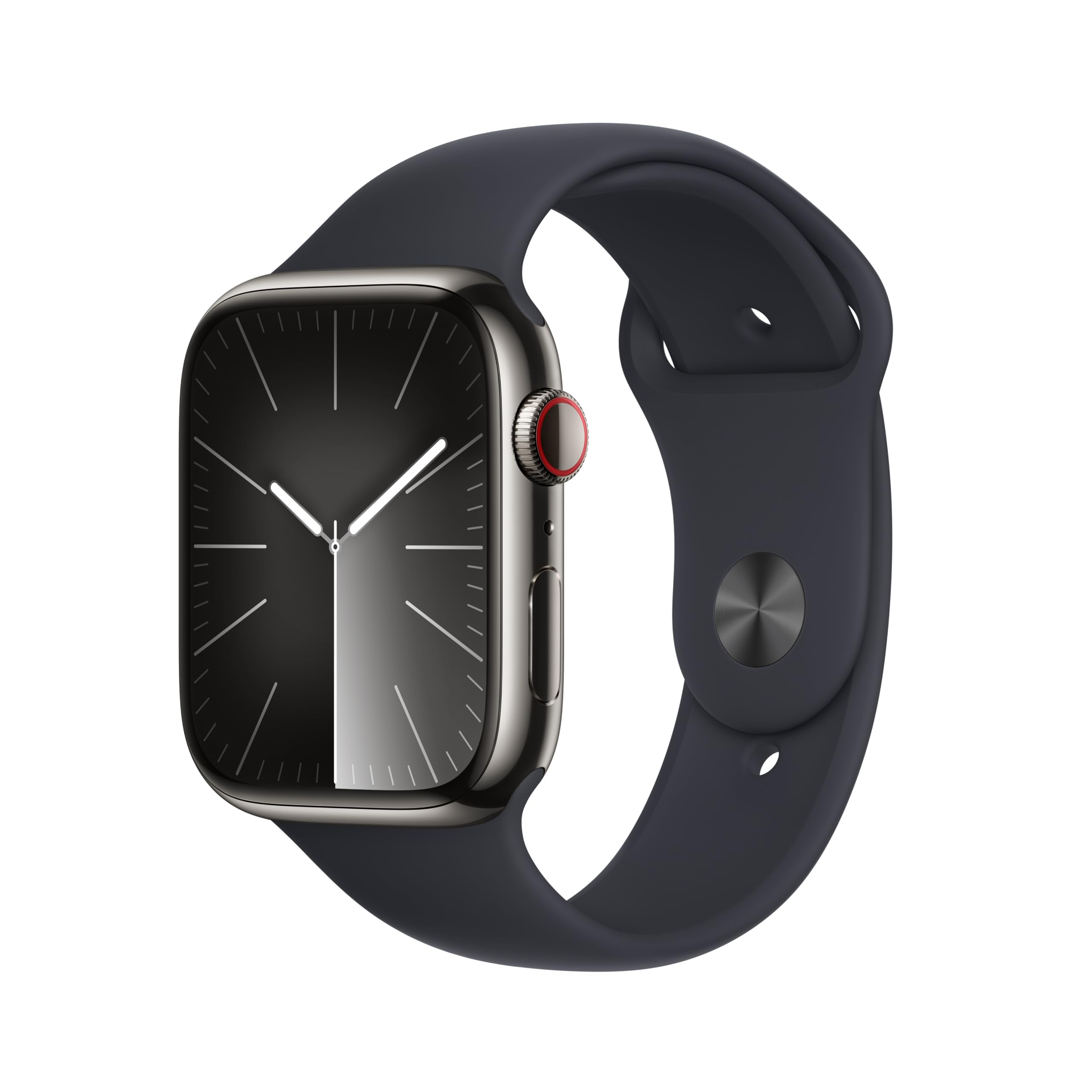 Apple Watch Series 9 [GPS + Cellular 45mm] Smartwatch with Graphite Stainless Steel Case with Midnight Sport Band M/L. Fitness T