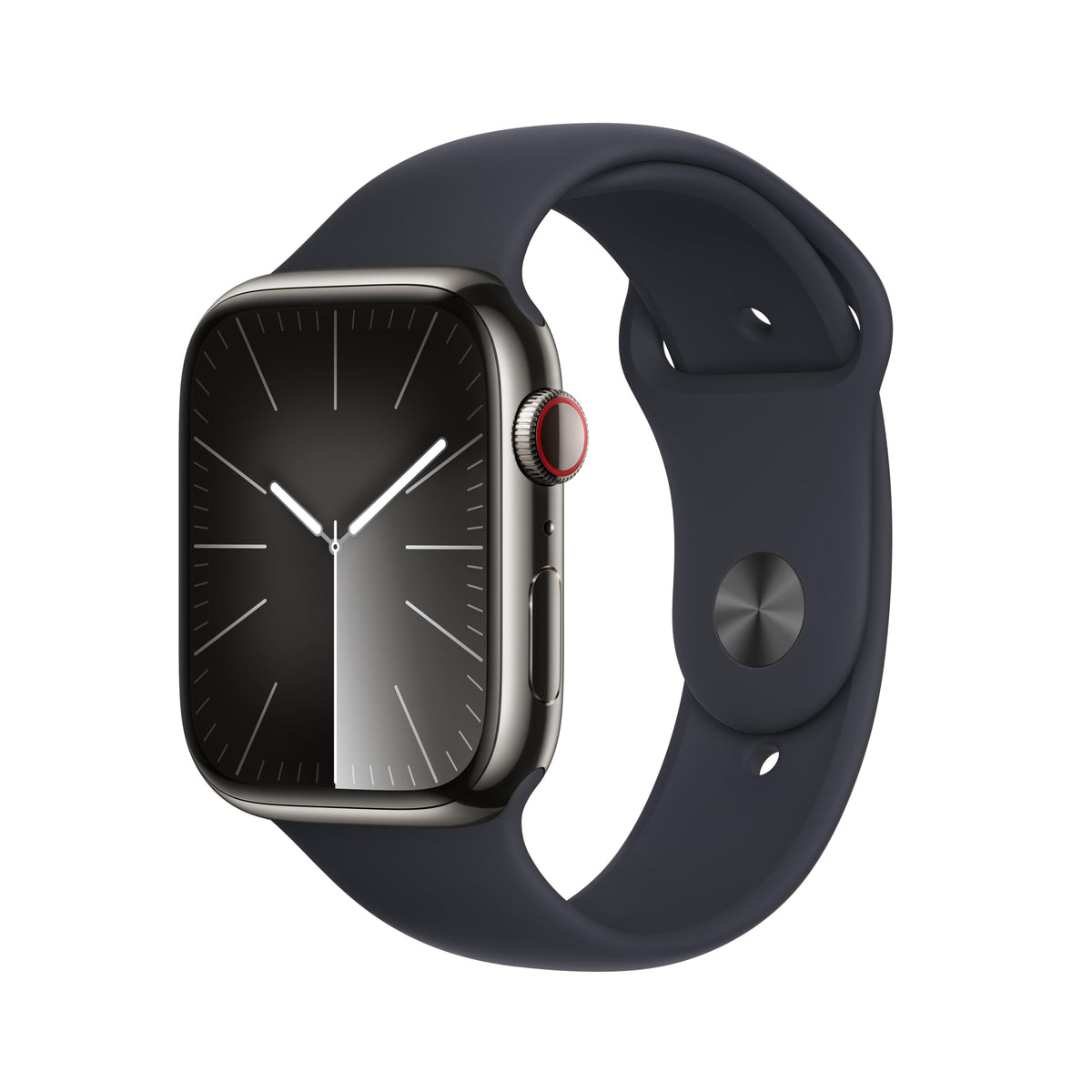 Apple Watch Series 9 [GPS + Cellular 45mm] Smartwatch with Graphite Stainless Steel Case with Midnight Sport Band M/L. Fitness Tracker, Blood Oxygen & ECG Apps, Always On Retina Display