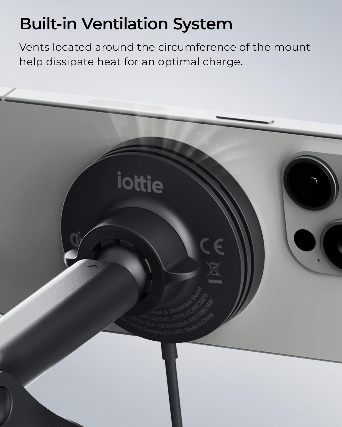 Iottie Velox Qi2 Mini 15W Wireless Charger Car Mount - Dash & Windshield Car Phone Holder - Magsafe Compatible Iphone Mount For