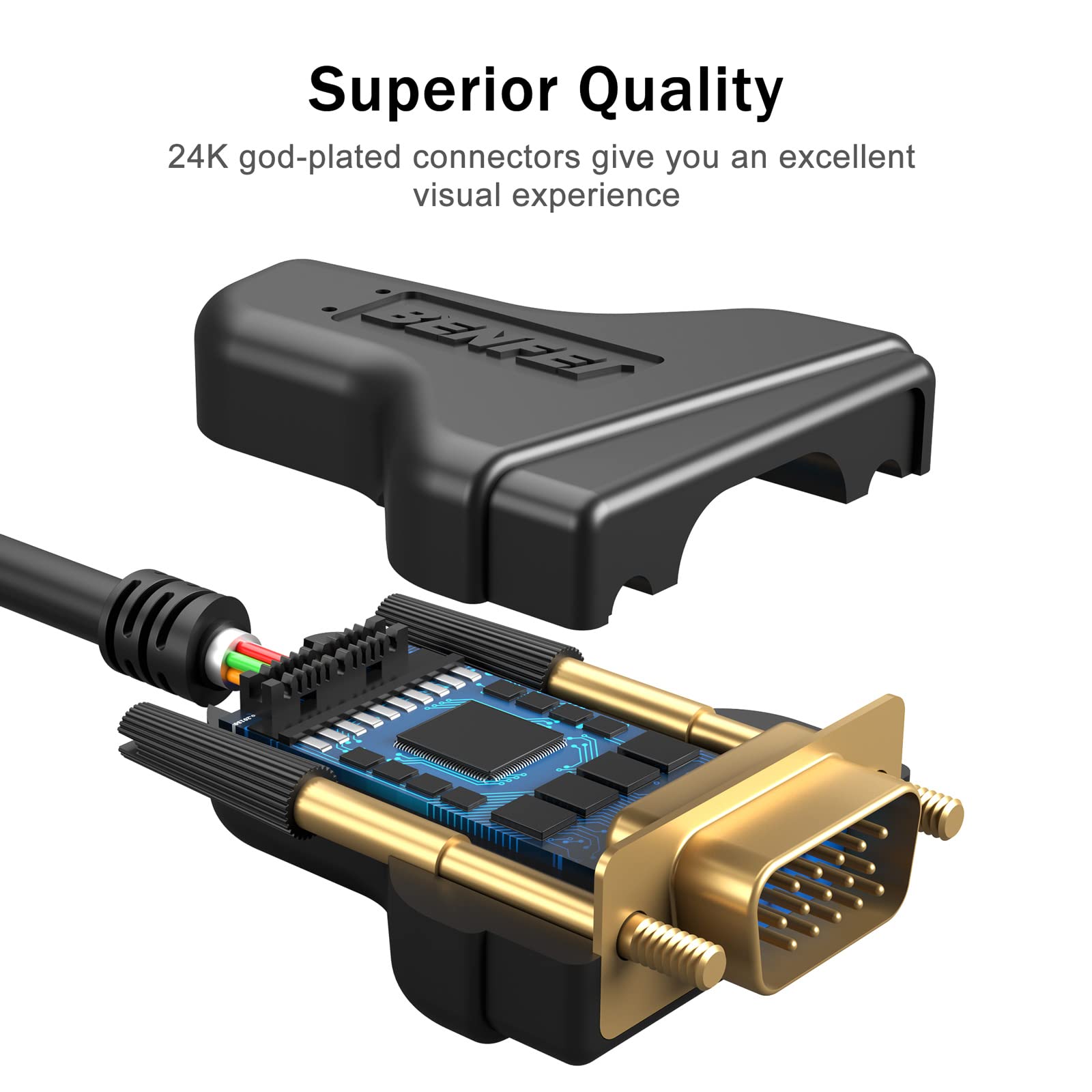 Benfei Vga Cable, Vga To Vga Cable With Ferrites, 4.5 Meter