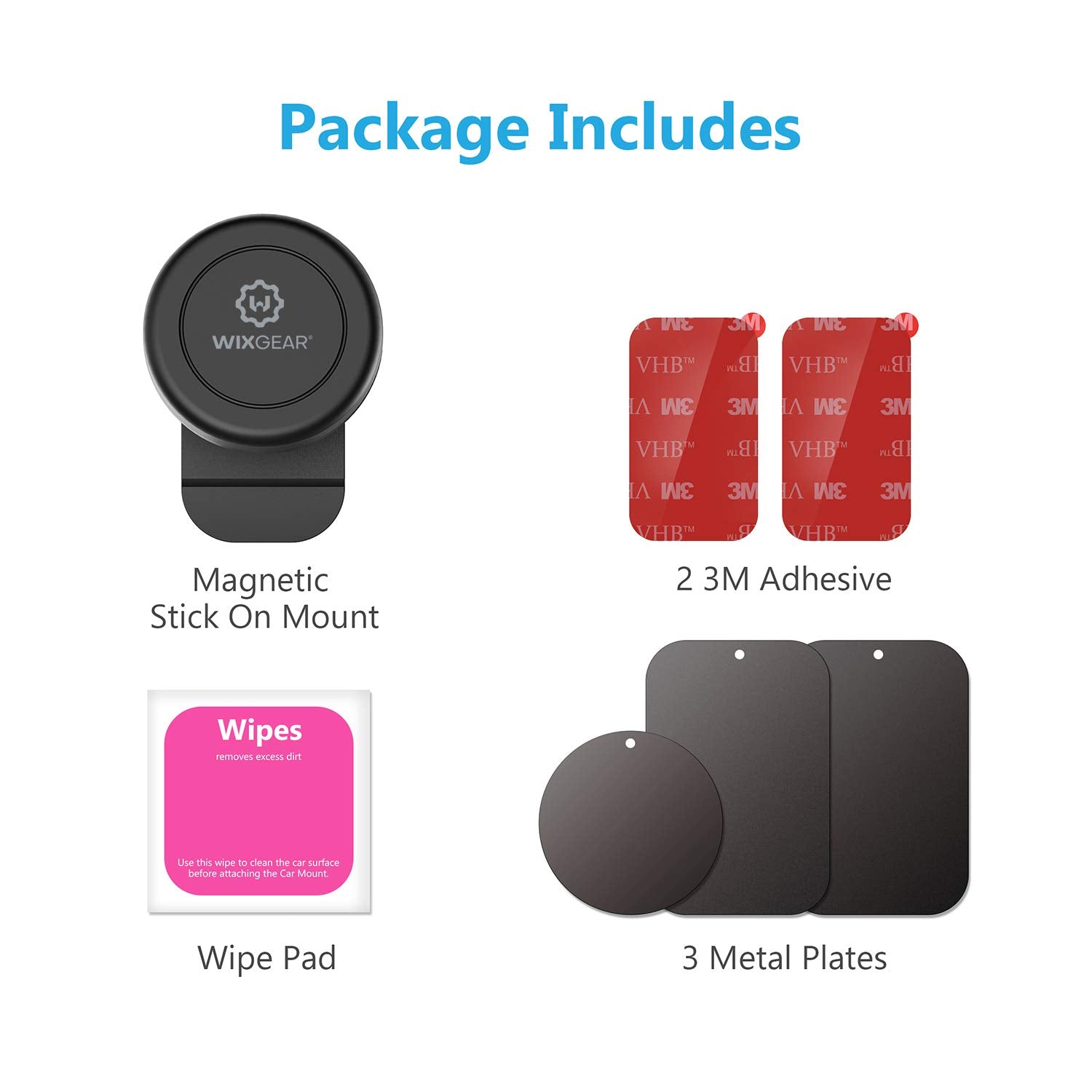 Wixgear Magnetic Mount, Stick-On Dashboard Magnetic Car Mount Holder, For Cell Phones And Mini Tablets With Fast Swift-Snap Tech