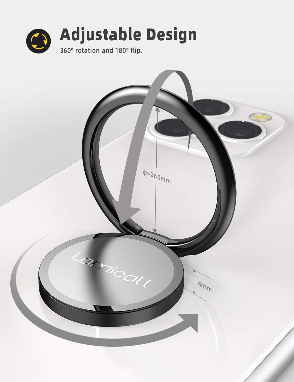 Phone Ring Holder Grip Stand   Lamicall [Matte Surface] [Polished Metal Ring] Finger Grip Kickstand, Work With Magnetic Car Moun