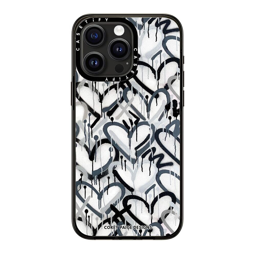 Casetify Compact Case For Iphone 15 Pro Max [2X Military Grade Drop Tested / 4Ft Drop Protection]   Monochrome Graffiti Hearts