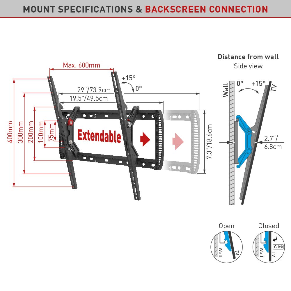 Barkan Tv Wall Mount, 13 90 Inch Tilt Flat/Curved Screen Bracket, Holds Up To 132Lbs, Auto Lock Patented, Extendable Wall Plate