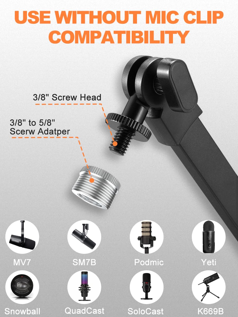 Mictop Microphone Boom Arm Mic Stand, Adjustable Suspension Boom Scissor Arm Stand With Mic Clip Holder And Heavy Duty Clamp For