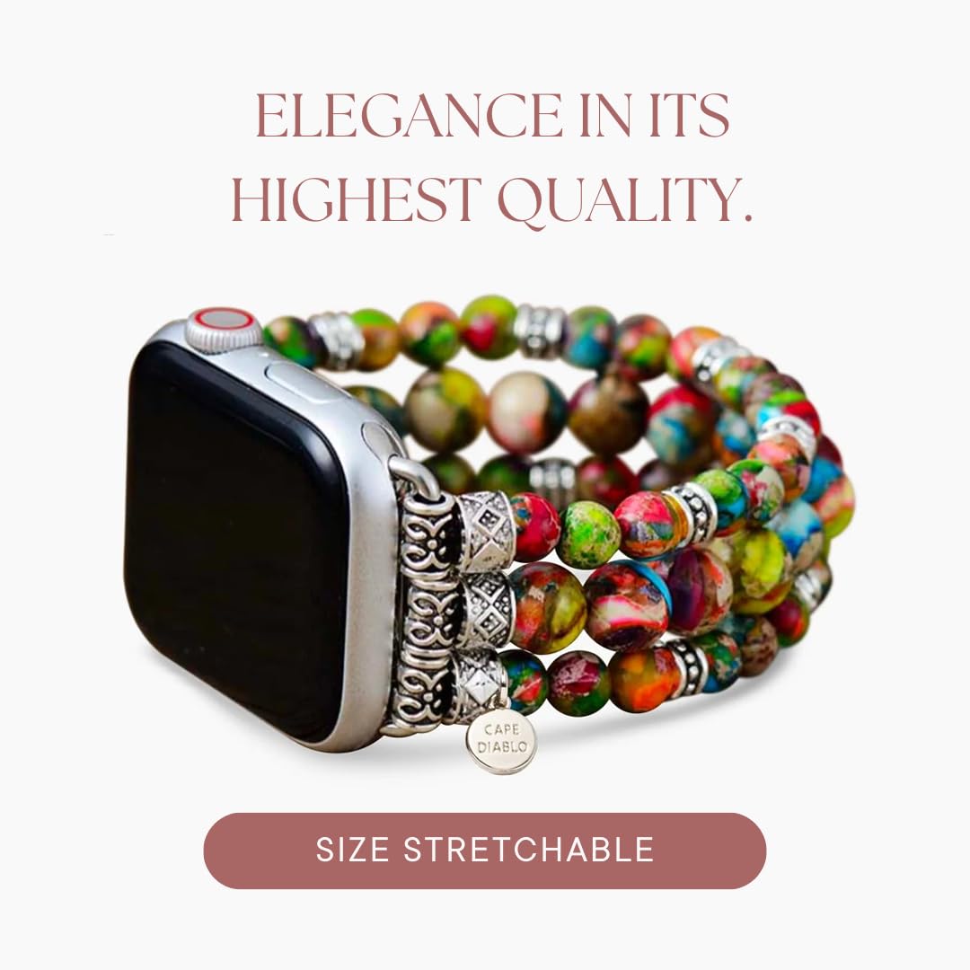 Cape Diablo Smart Watch Band For Women - Handmade Gemstone Strap - Compatible With 38Mm-45Mm Apple Faces (Vineyard Jasper, Large