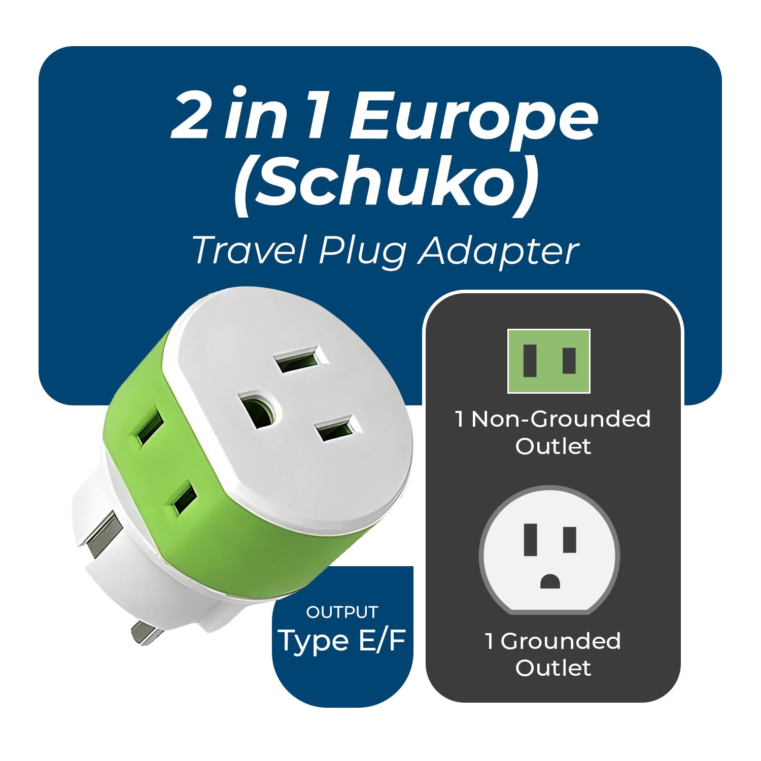 Orei Germany, France, Schuko Power Plug Adapter With 2 Usa Inputs   Travel 3 Pack  Type E/F (Us 9) Safe Grounded Use With Cell P