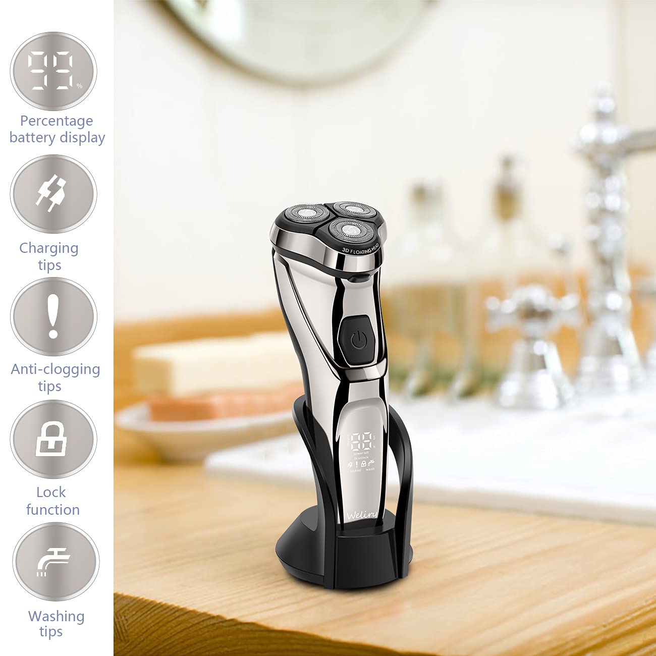 Weliry Electric Razor For Men Electric Shaver Mens For Shaving With Pop Up Trimmer Electric Rotary Shavers For Men Wet & Dry Cor