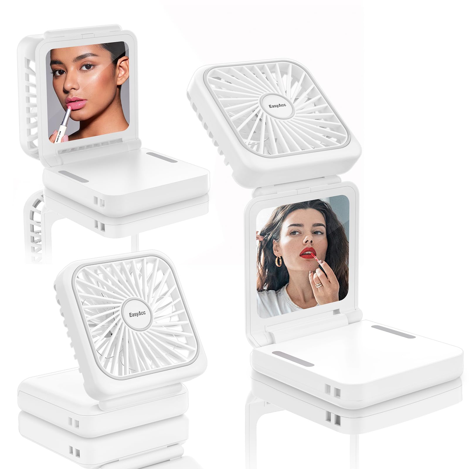 Easyacc Rechargeable Portable Hands Free Fan, Mini Makeup Fan [32H Max Cooling Time] 5000Mah/5 Speed/Mirror/Phone Stand/Backup P