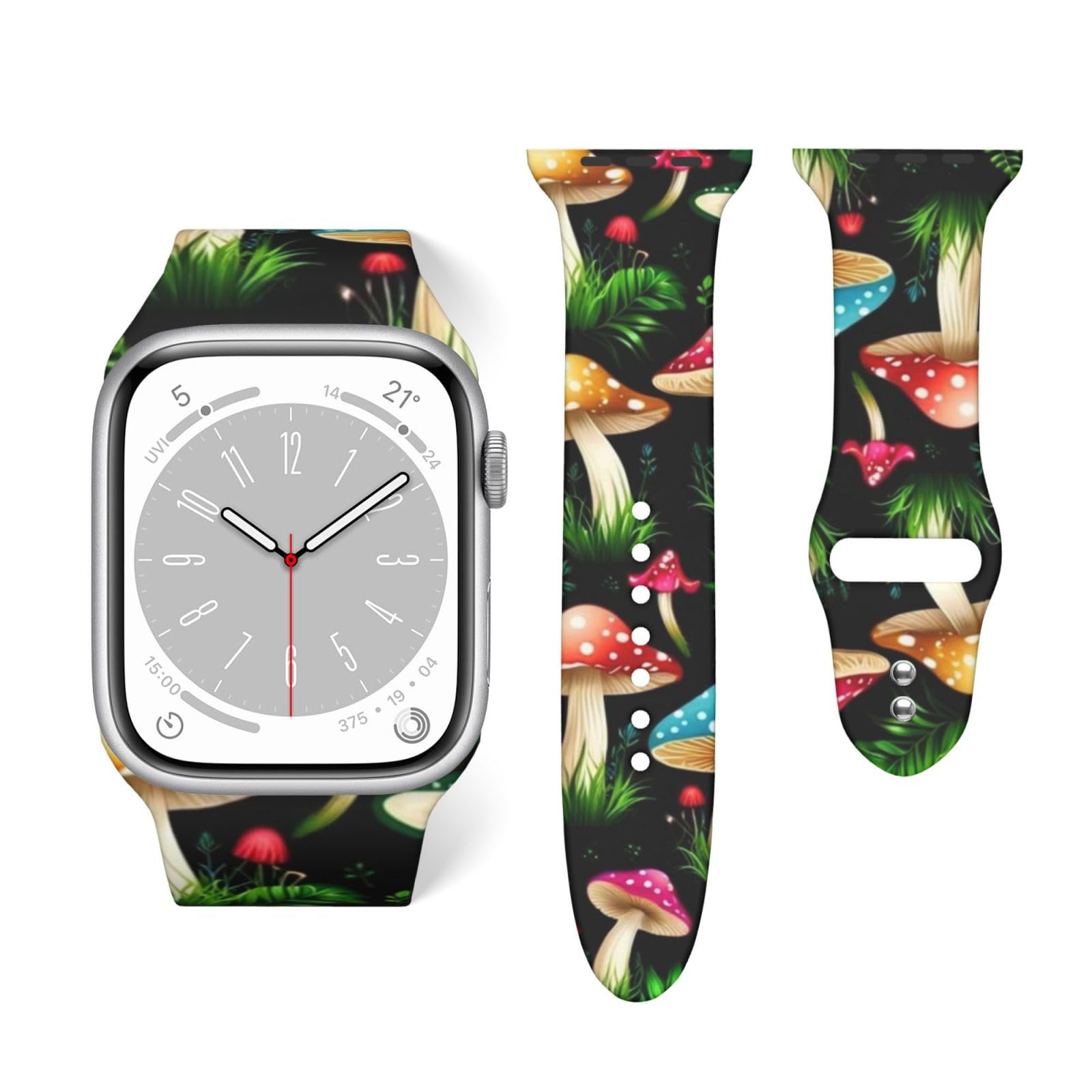 Unique Soft Silicone Strap Replacement Bands Compatible with Apple Watch Magic Mushrooms Leaf, Fashionable Accessories for Serie