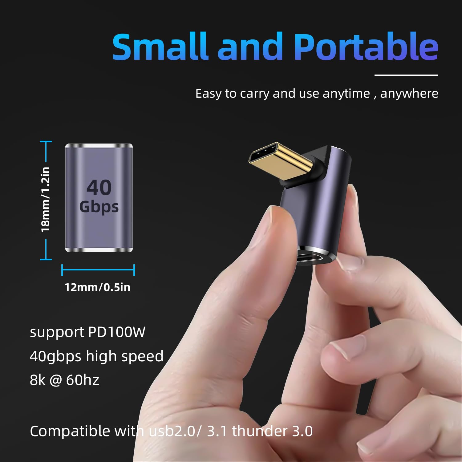 Ghqxzt 90Right Angle Usb C Male To Female Adapter 2 Pack, 40Gbps Usb Type C Thunderbolt 4/3 Extender For Macbook,Ipad,Tablet,Pho