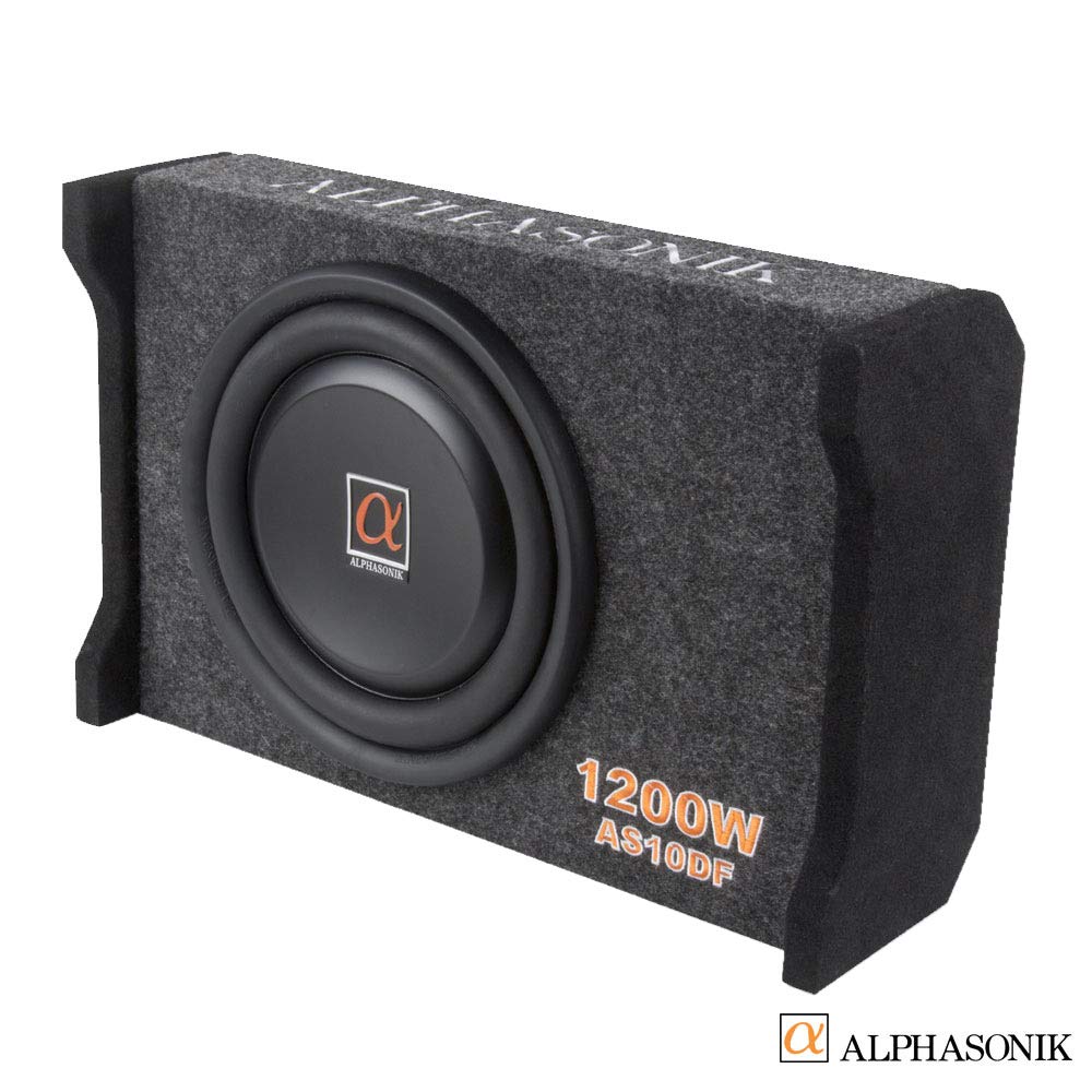 Alphasonik As10Df 10 1200 Watts 4-Ohm Down Fire Shallow Mount Flat Enclosed Sub Woofer For Tight Spaces In Cars And Trucks, Slim