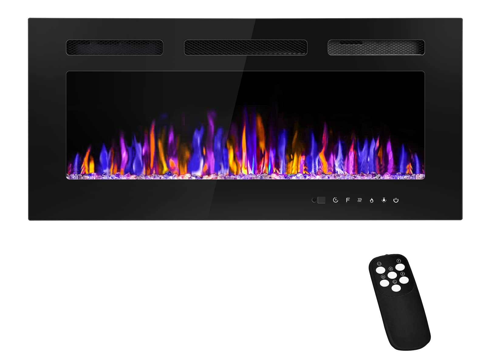 Betelnut 36'' Electric Fireplace Wall Mounted And Recessed With Remote Control, 750/1500W Ultra Thin Wall Fireplace Heater W/ Ti