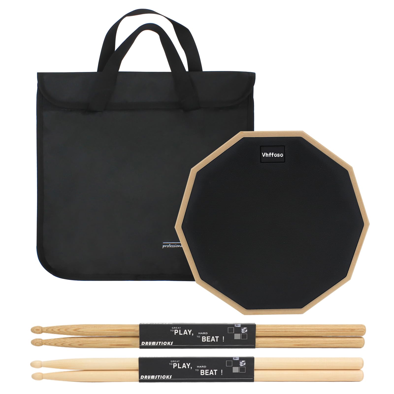 12 Inch Practice Drum Pad and Sticks, Beginner Snare Drum Pad with Drumsticks(2 pairs) and Carrying Bag, Double Sided Silent Dru