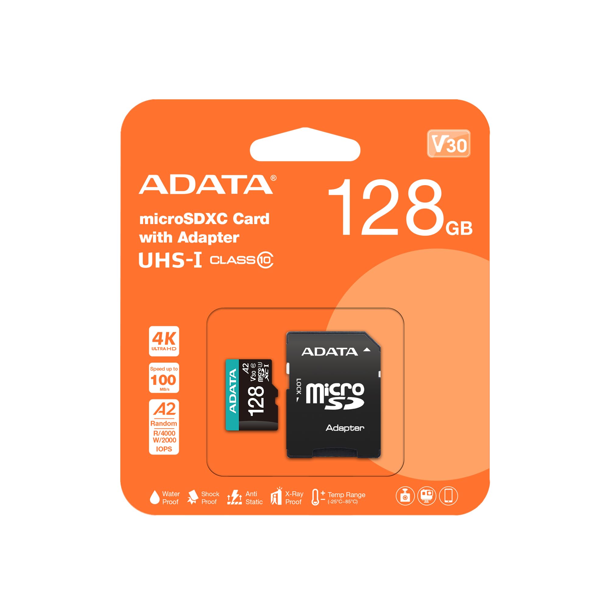 Adata Premier Pro 128Gb Microsdxc Uhs I U3 V30 Class 10 A2 Mircosd Memory Card With Adapter Ausdx128Gui3V30Sa2 Ra1