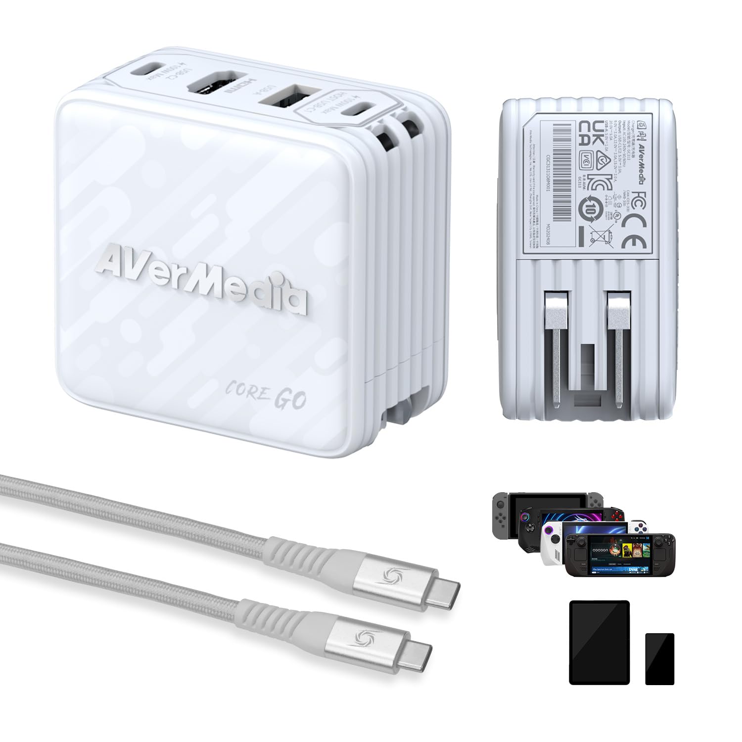 AVerMedia Core Go - Portable Switch 2 TV Dock & USB-C Hub for Accessories, 100W GaN Fast Charging, 4K60 HDMI, Handhelds, iPhone,