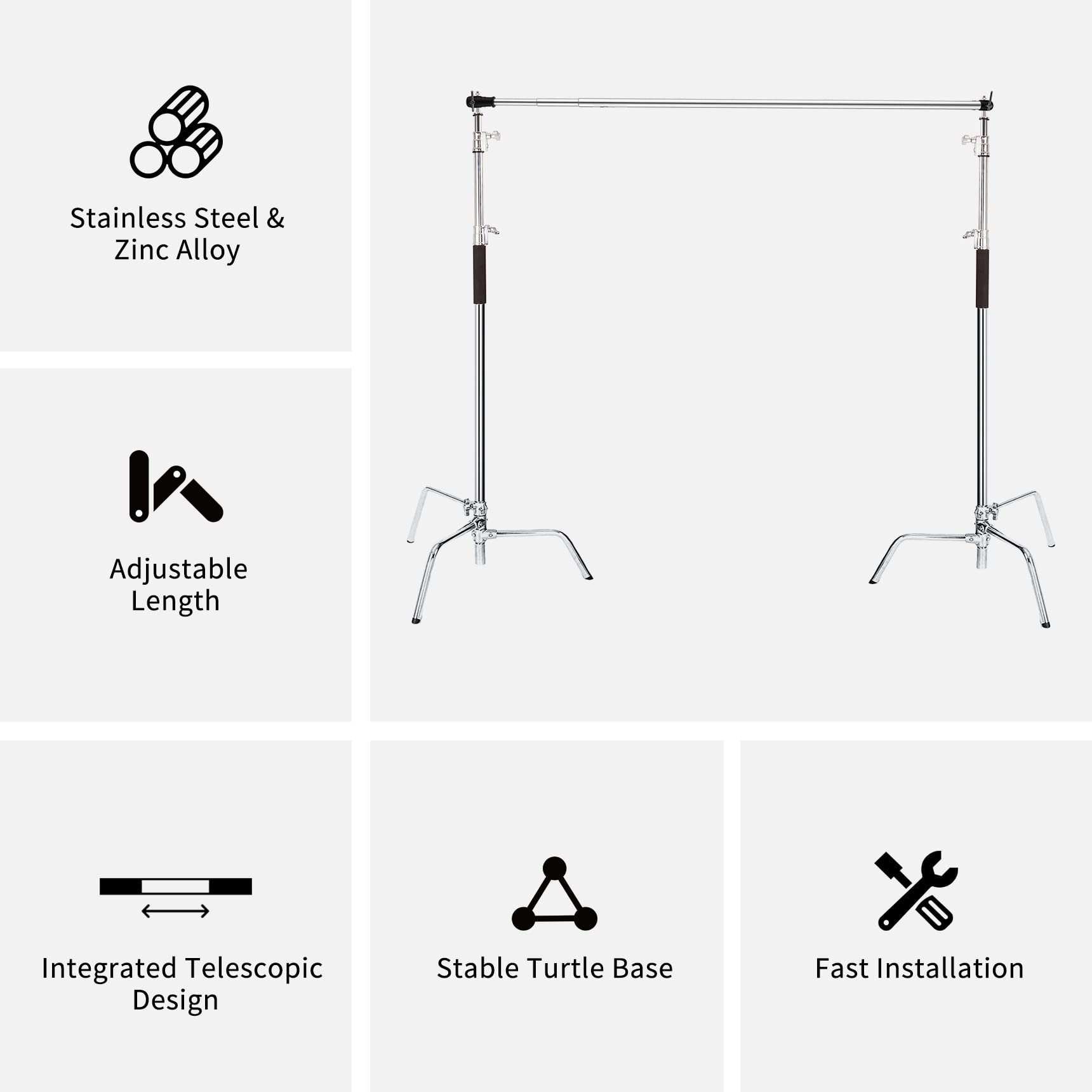 Meking 10X10Ft / 3X3M Photo Backdrop Stand Kit, Heavy Duty Adjustable Photography Background Support System Stand With 2 Sandbag