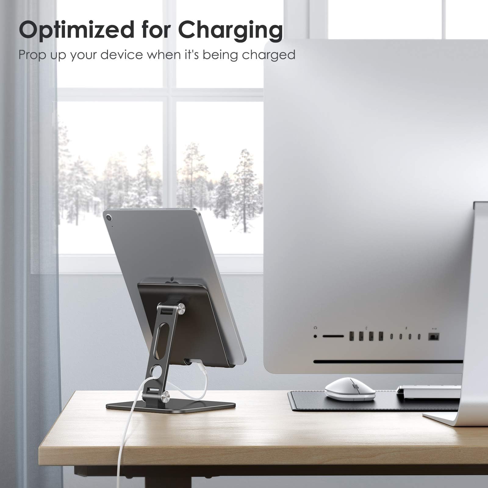 Omoton Upgraded Adjustable Tablet Stand Holder, Heavy Duty Foldable Portable Monitor Stand, Travel Essentials For Ipad Pro/Air/Mini, Surface Pro, 4.7'' 15.6', Black