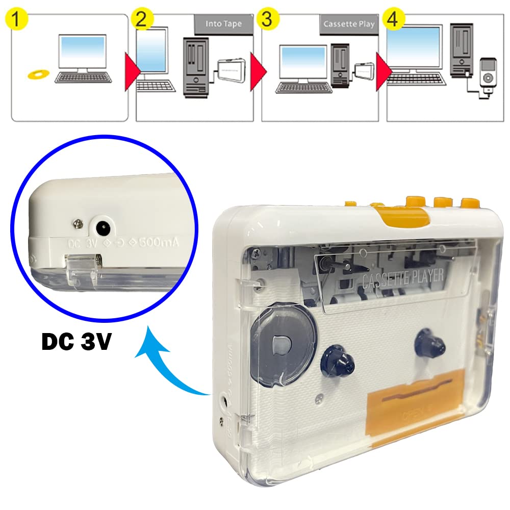 Sogticps Portable Tape Player Cassette Players Captures Mp3 Audio Music Via Pc Compatible With Laptops And Personal Computers