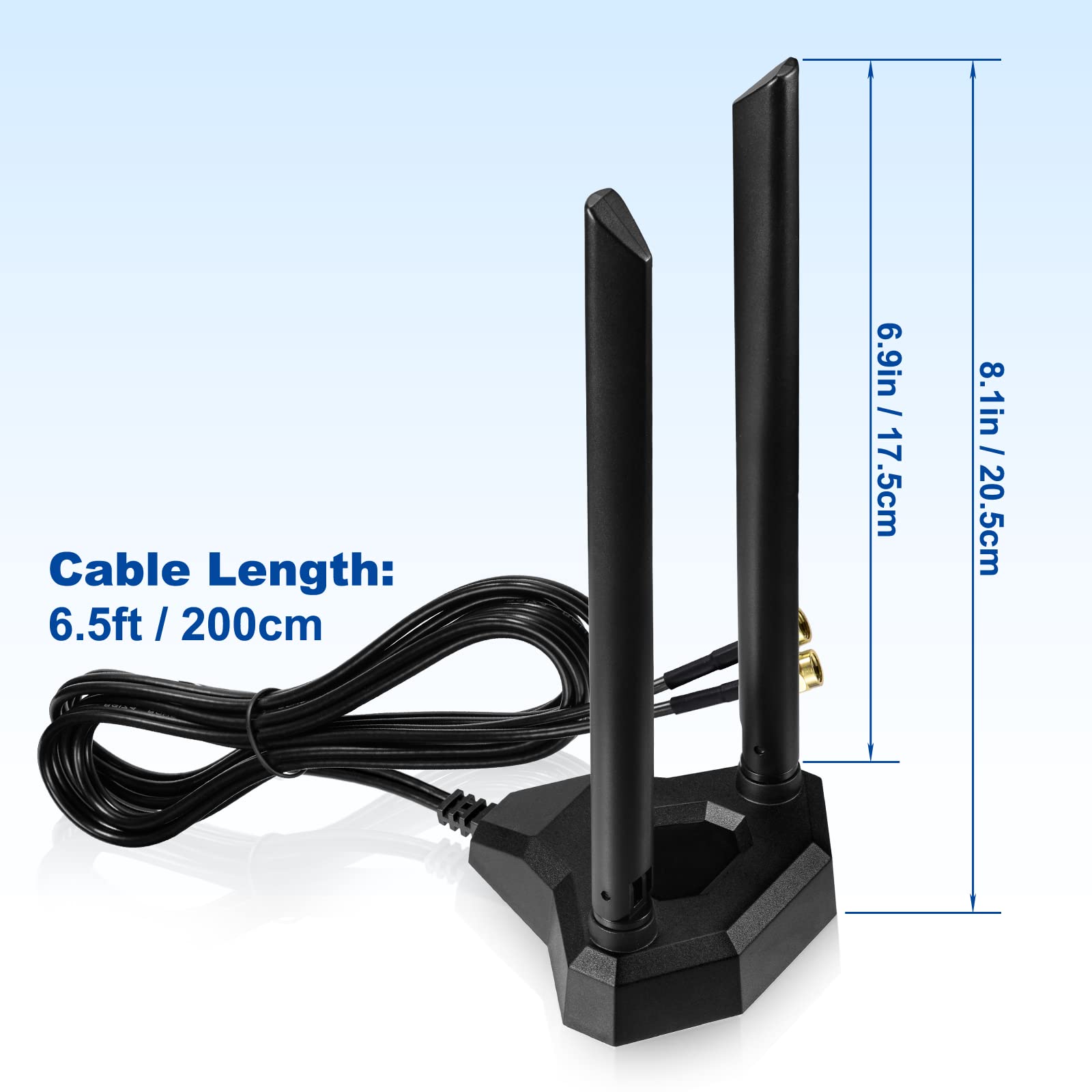 Eightwood Dual Band Wifi Antenna 2.4Ghz 5Ghz Rp Sma Wifi Antennae With 6.5Ft Extension Cable For Pc Desktop Computer Pci Pcie Wi