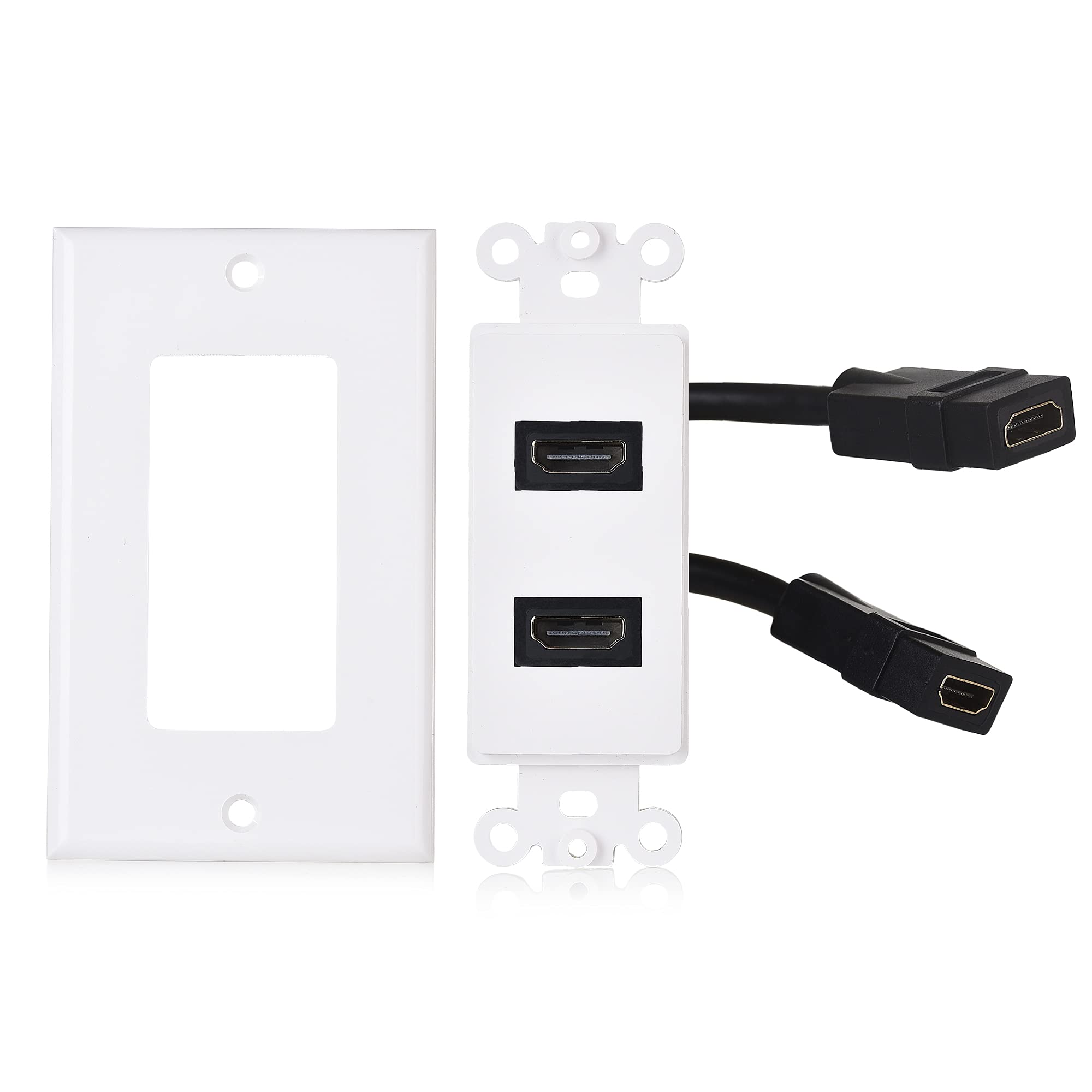 Cable Matters 2 Pack 2 Port HDMI Wall Plate in White (4K UHD, ARC, and Ethernet pass thru support)