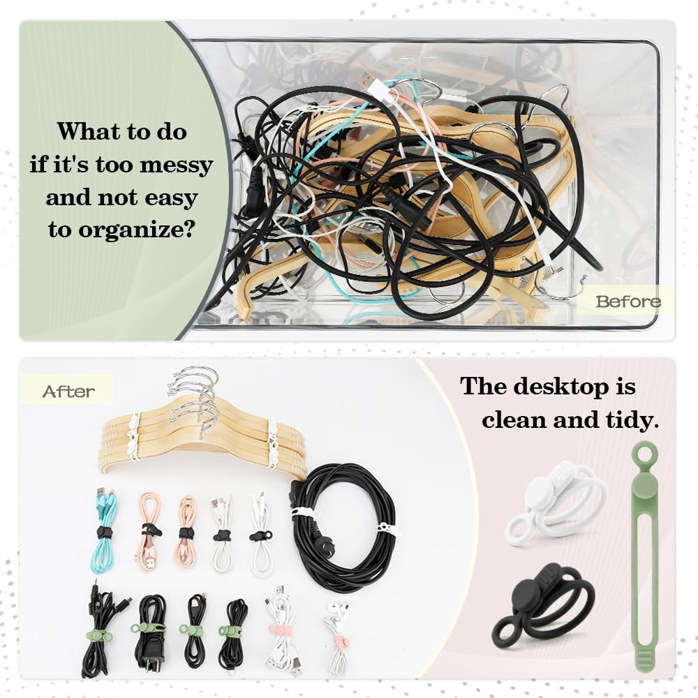 12Pcs Grey Silicone Cable Ties, Grey Cord Strap, Silicone Cable Straps, Rubber Cable Ties, Charger Computer Headphone Mouse Cord