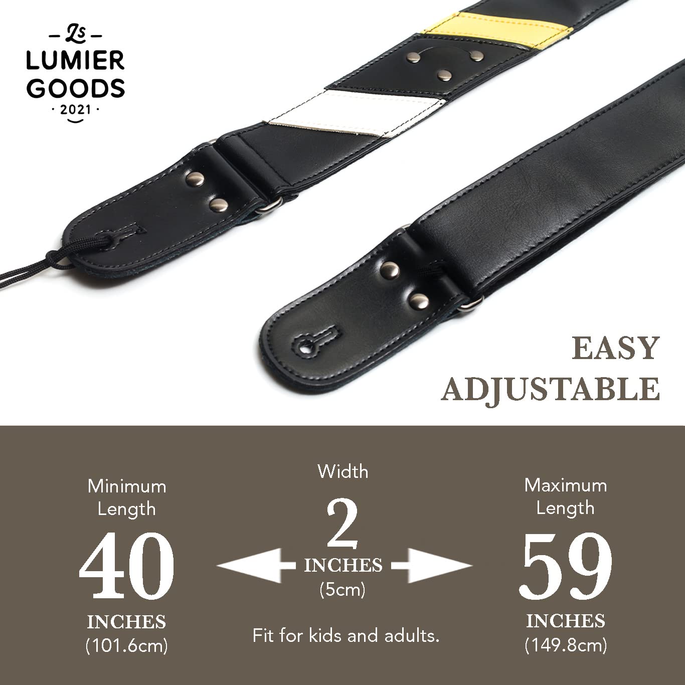 Guitar Strap For Bass, Electric & Acoustic Guitar, Strap Locks Included (Black Leather)