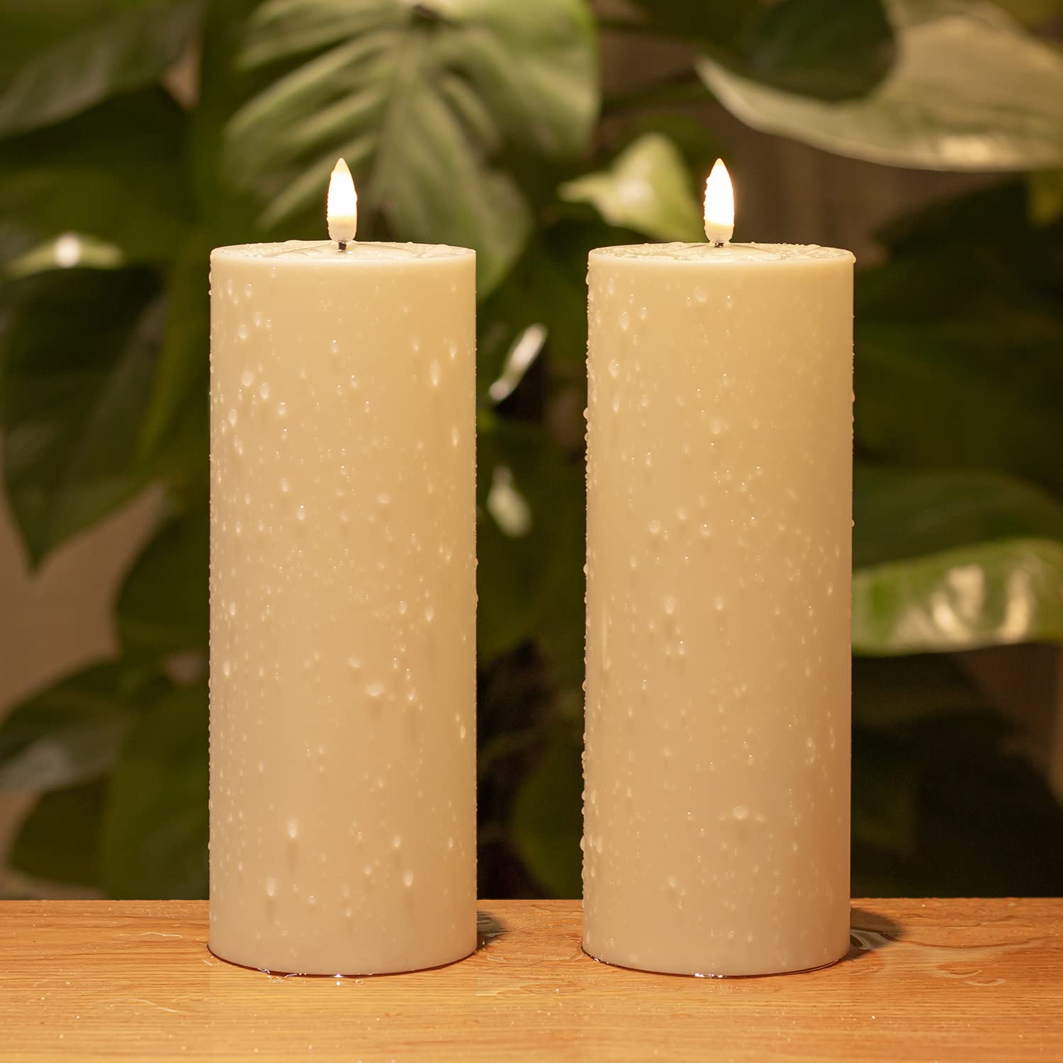 Angelloong Waterproof Flickering Flameless Candles For Outdoor, Battery Operated Candles With Timer, Set Of 2 Large Electric Led