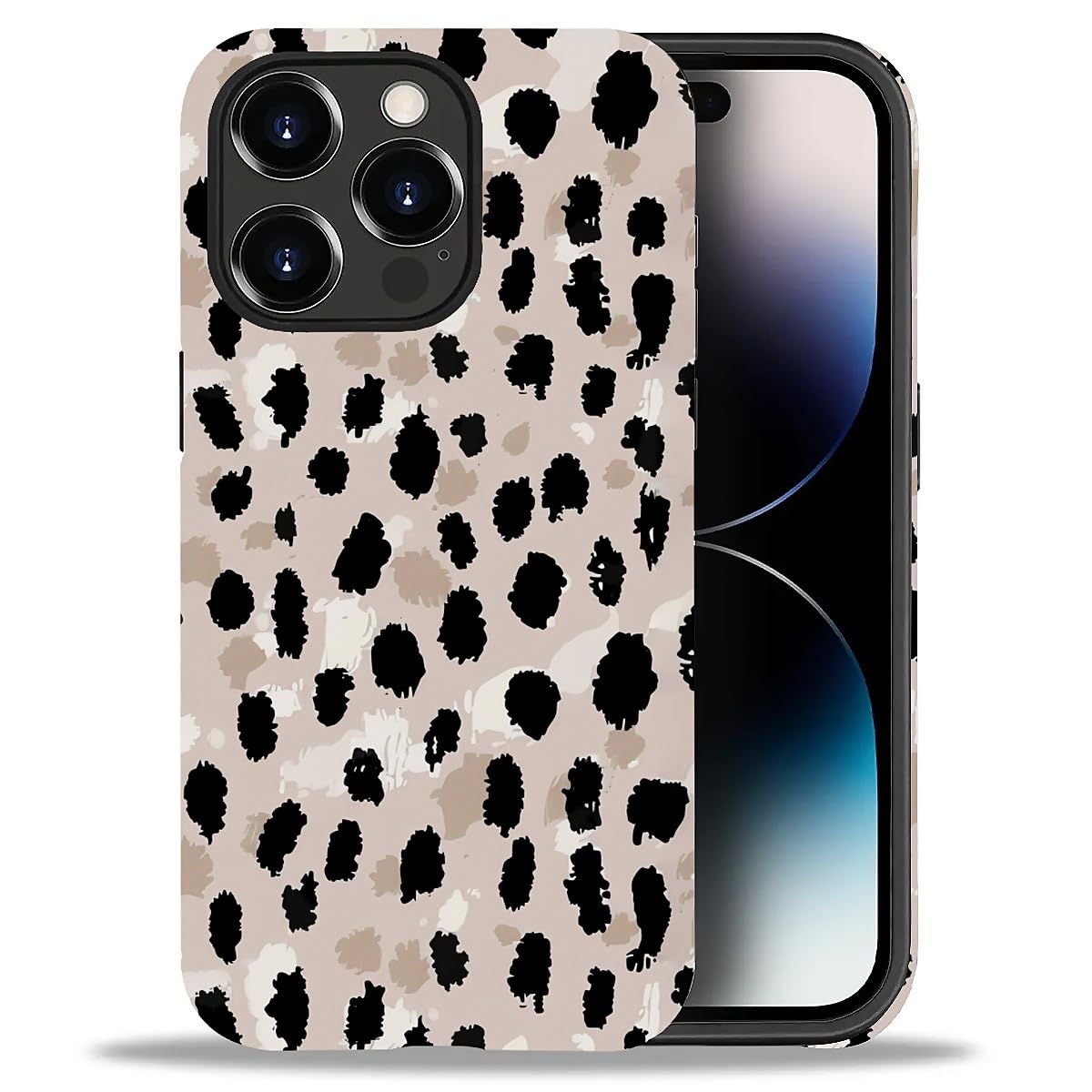 WANKBLC Compatible with iPhone 14 Pro Matte Case, Cute Black Brown Leopard Print Pattern for Girl Full Body Design Soft Silicone