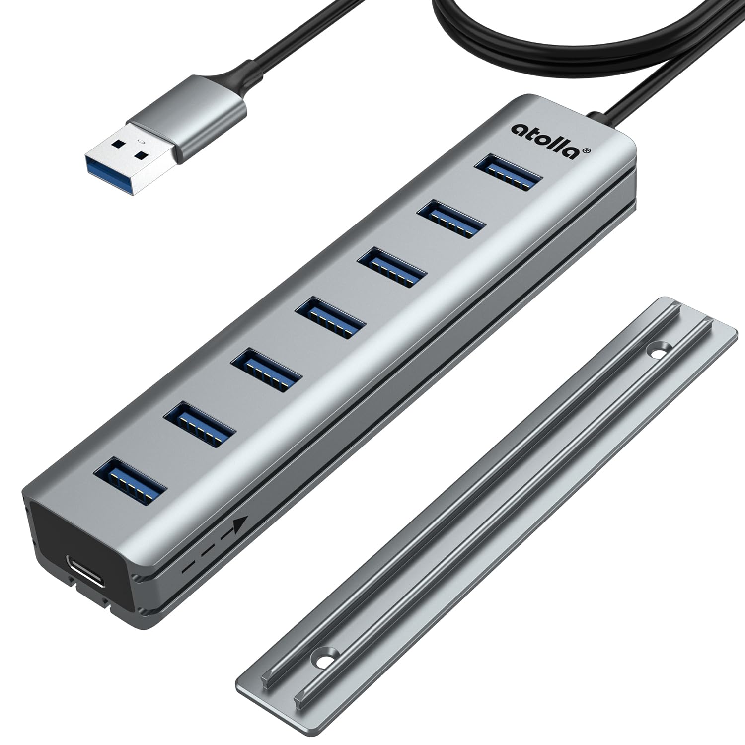 atolla 7-Port USB 3.0 Hub with Removable Sliding Rails - High-Speed Data Splitter for Desk Organization & Stable Connection, Com