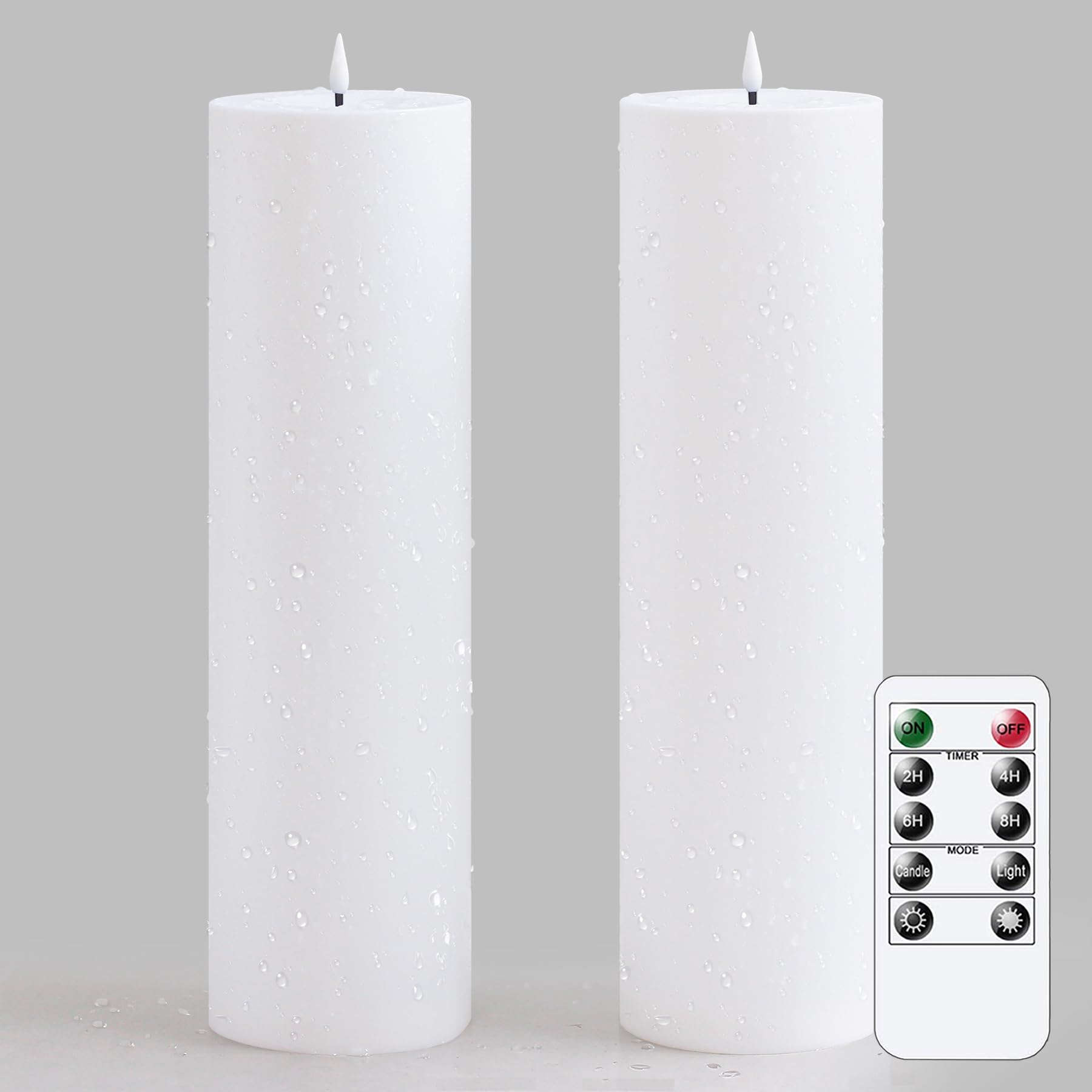 Yeelida 4'' X14'' Flameless Flickering Waterproof Candles With Remote, Led Battery Operated Timer Plastic White Pack Of 2 Pillar