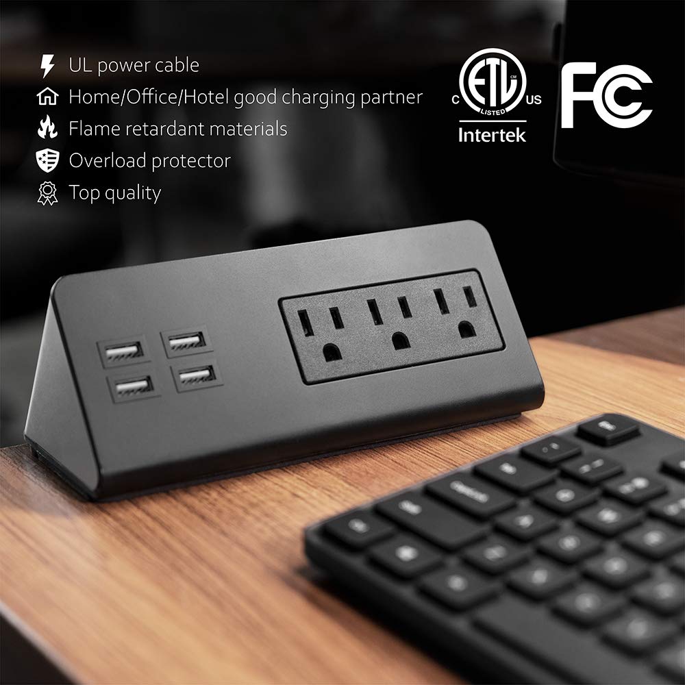 Emerising 2 Pack Desk Edge Mount Power Strips With 4 Usb Ports & 3 Ac Power Outlets For Home And Office Desktop Charging Bucket