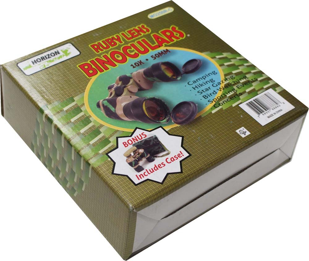 Hunter Green Camouflaged Body 10X Power Amber Lens Binoculars With Mini Compass | 50Mm Glass Lenses | Focus Adjustment Wheel | Includes Lens Covers, Neck Strap, And Carrying Case