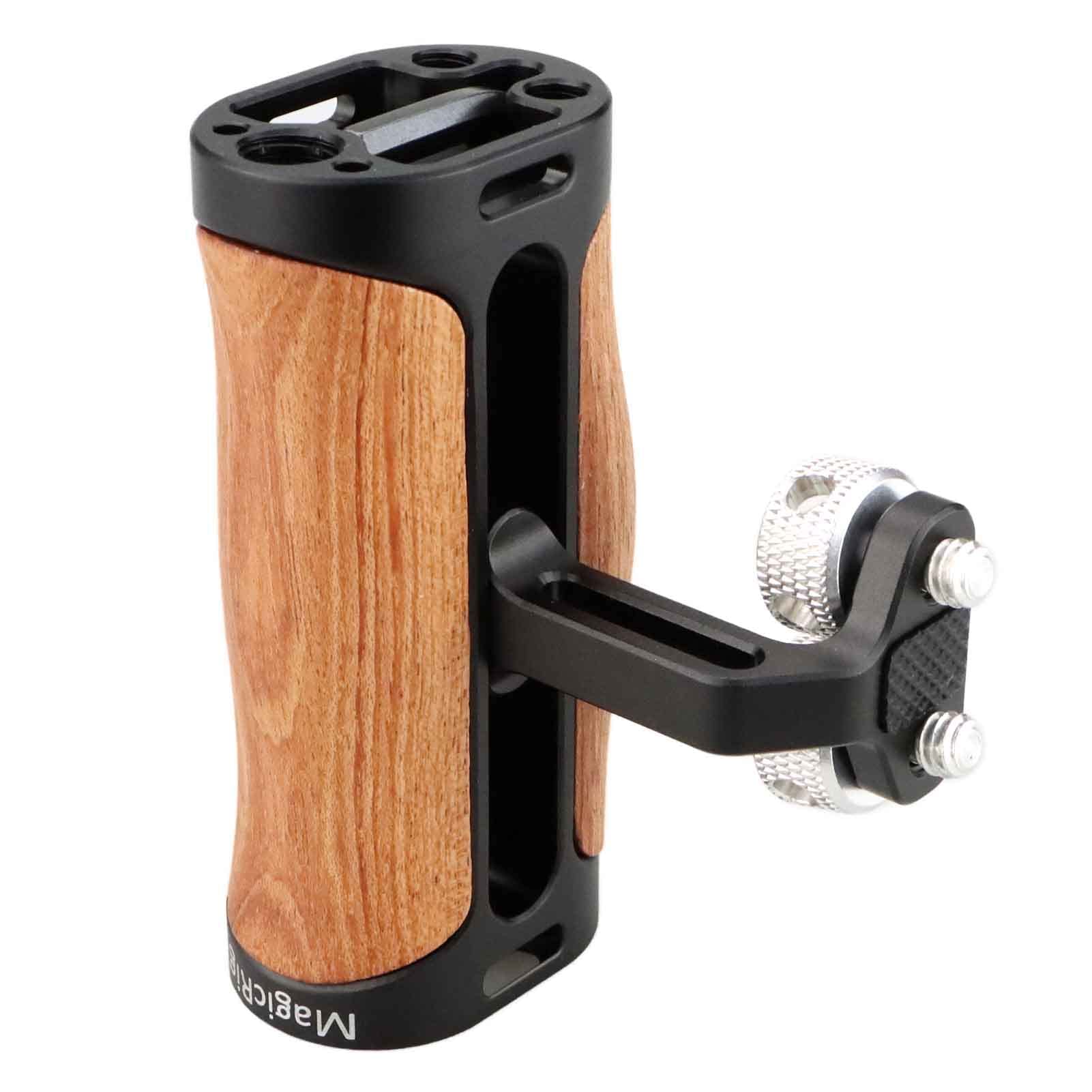 Magicrig Side Handle Wooden Handgrip With Two 1/4'' 20 Screws For Dslr Camera Vlog Camera Cage, Portable Mini Handle For Left/Ri