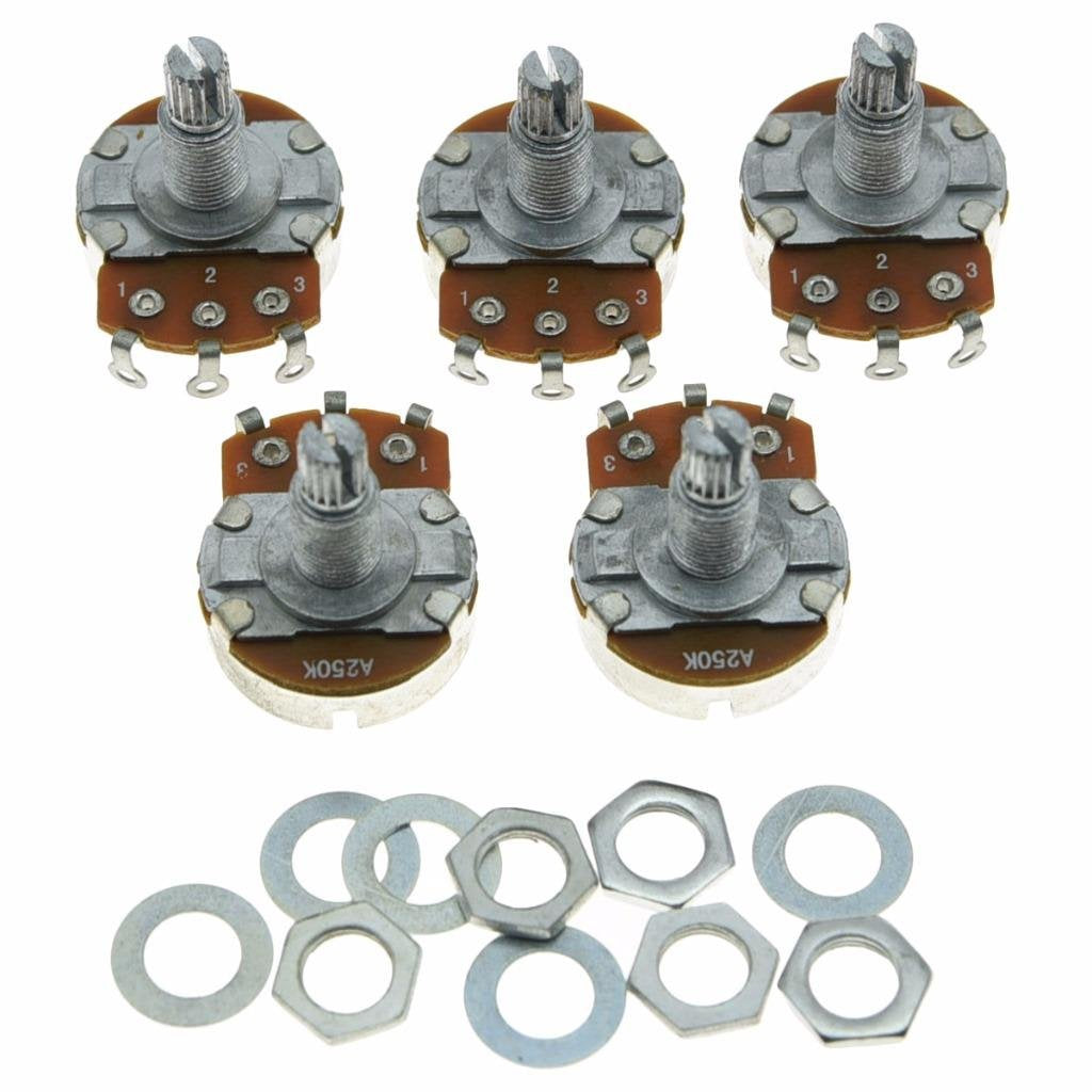 Dopro 5Pcs Audio Guitar Pots Tone 250K Electric Guitar Large Pots 24Mm Base With Long Split Shaft Guitar Potentiometer A250K