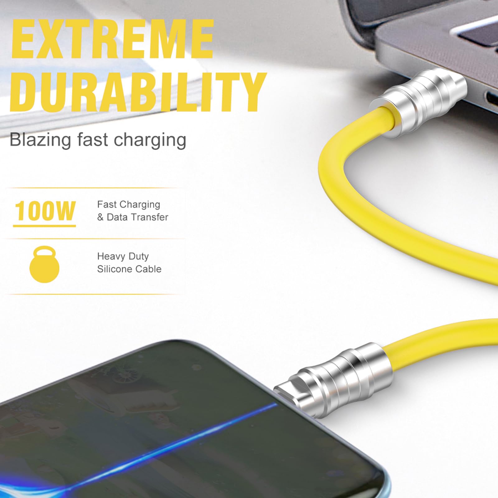 Iyuanepro Usb C To Usb C Silicone Cable 2Pack 3.3Ft, Ultra Flexible & Soft Usb Type C 100W Fast Charging Cable, Geek Industrial